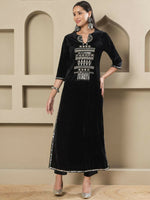 Thumbnail for Joban Fashion Women Black Velvet Hand Embellishment Stitched Kurta Set - Distacart