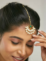 Thumbnail for Nuyug 22K Gold-Plated Green Stone & Kundan Studded with Pearl Drop Maang Tikka Head Jewellery