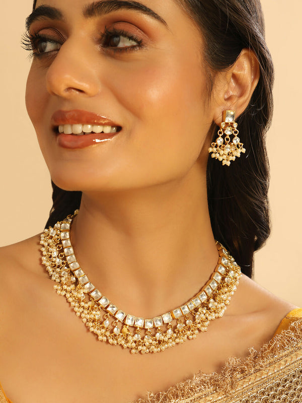 Nuyug 22K Gold Plated Ivory Dusk Kundan Necklace