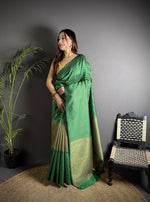 Thumbnail for Joban Fashion Emerald Green Banarasi Soft Lichi Silk Checks & Woven Saree
