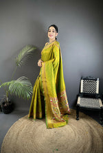 Thumbnail for Joban Fashion Lime Green Butti Woven Soft Lichi Silk Paithani Saree - Distacart