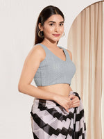 Thumbnail for Joban Fashion Grey Sequence Padded Blouse With V Neck Sleeveless