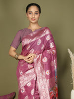 Thumbnail for Astita Linen Cotton Pink Saree