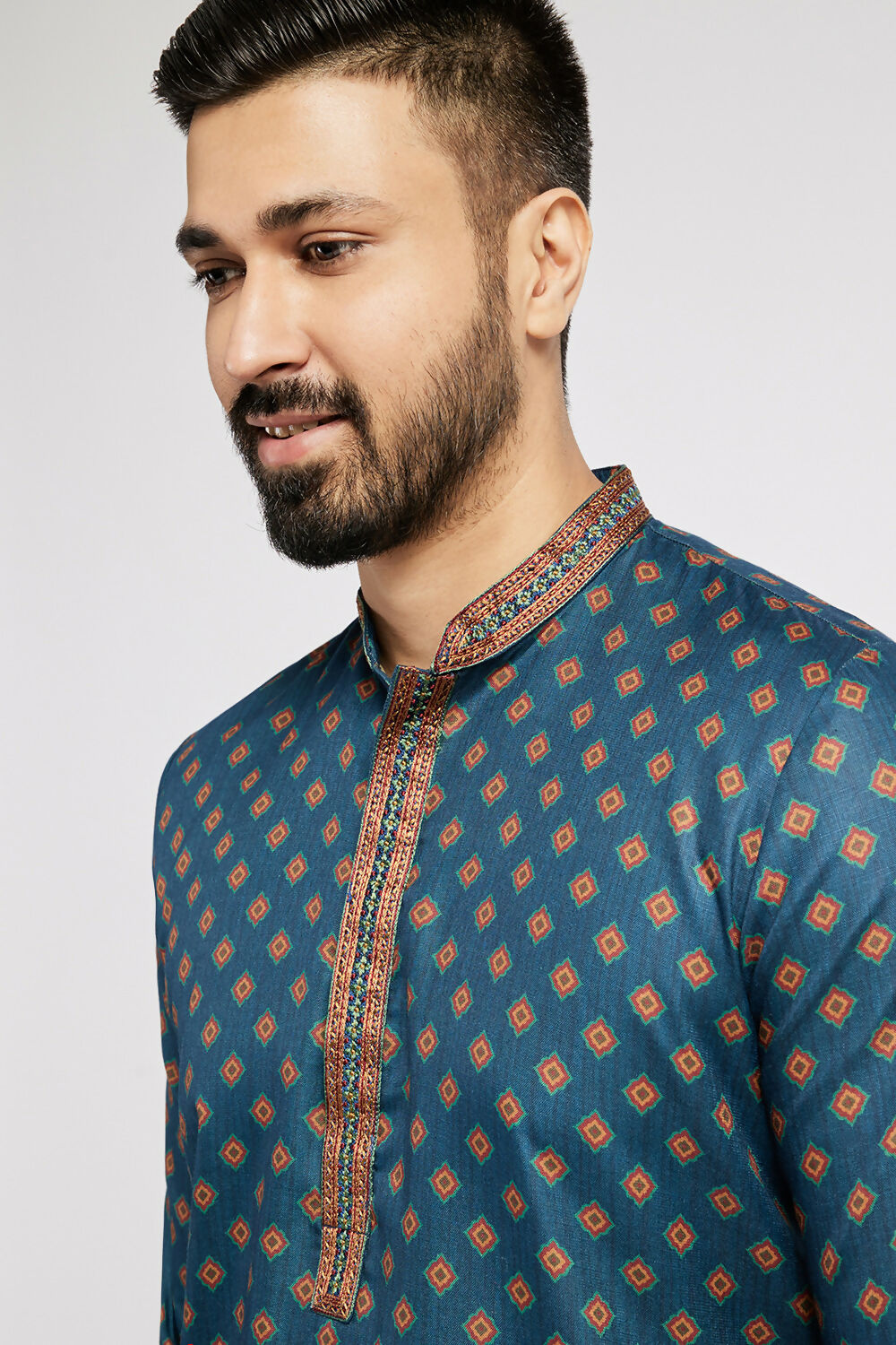 Ethnic India Blue Men's Kurta Ethnic Motifs Polyester - Distacart