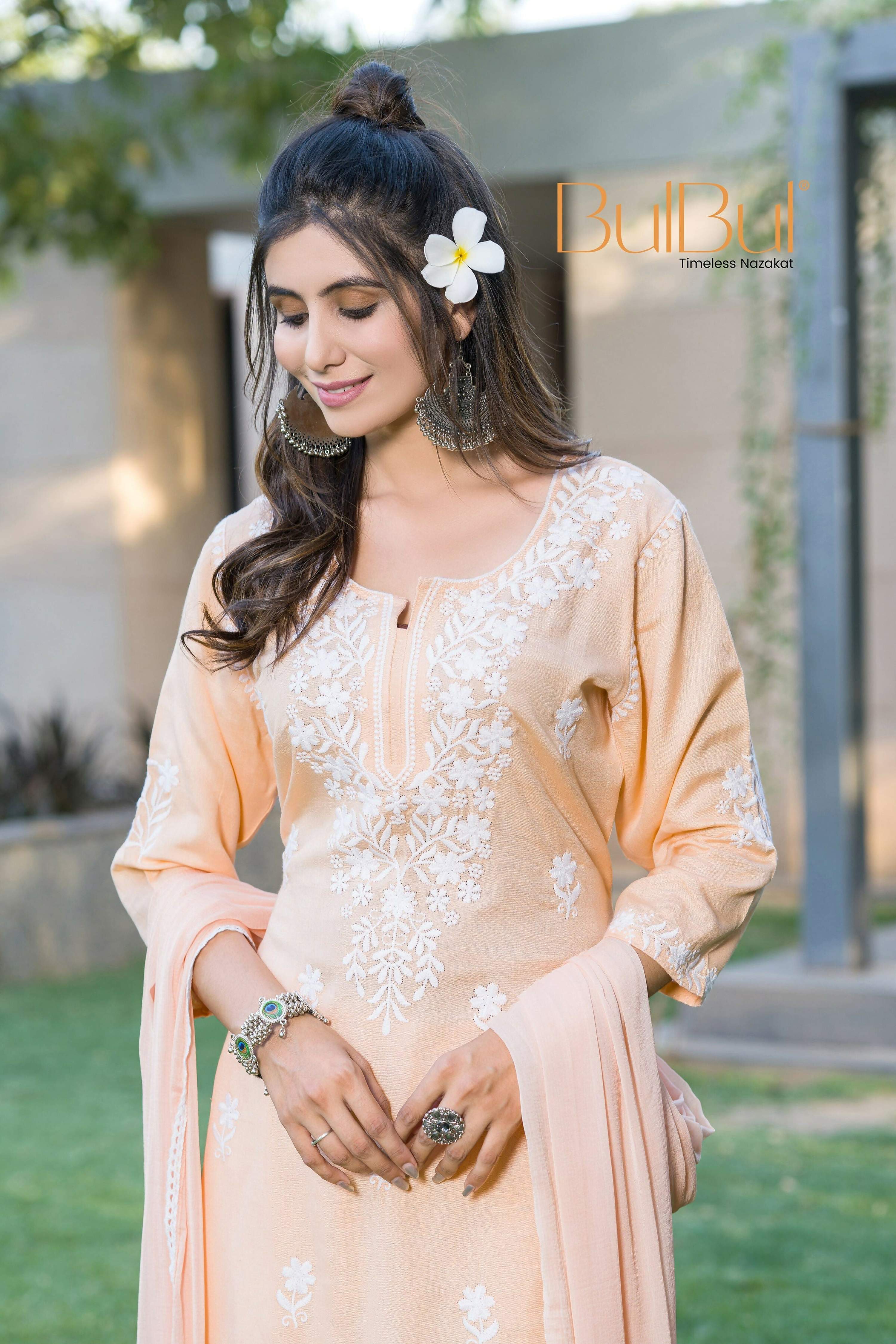 BulBul Meher Rayon Peach Kurta Set with Dupatta