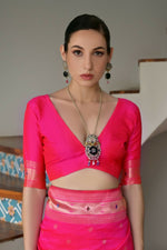 Thumbnail for Vishnu Weaves Women's Pink Paithani Silk Zari Woven Saree with Blouse