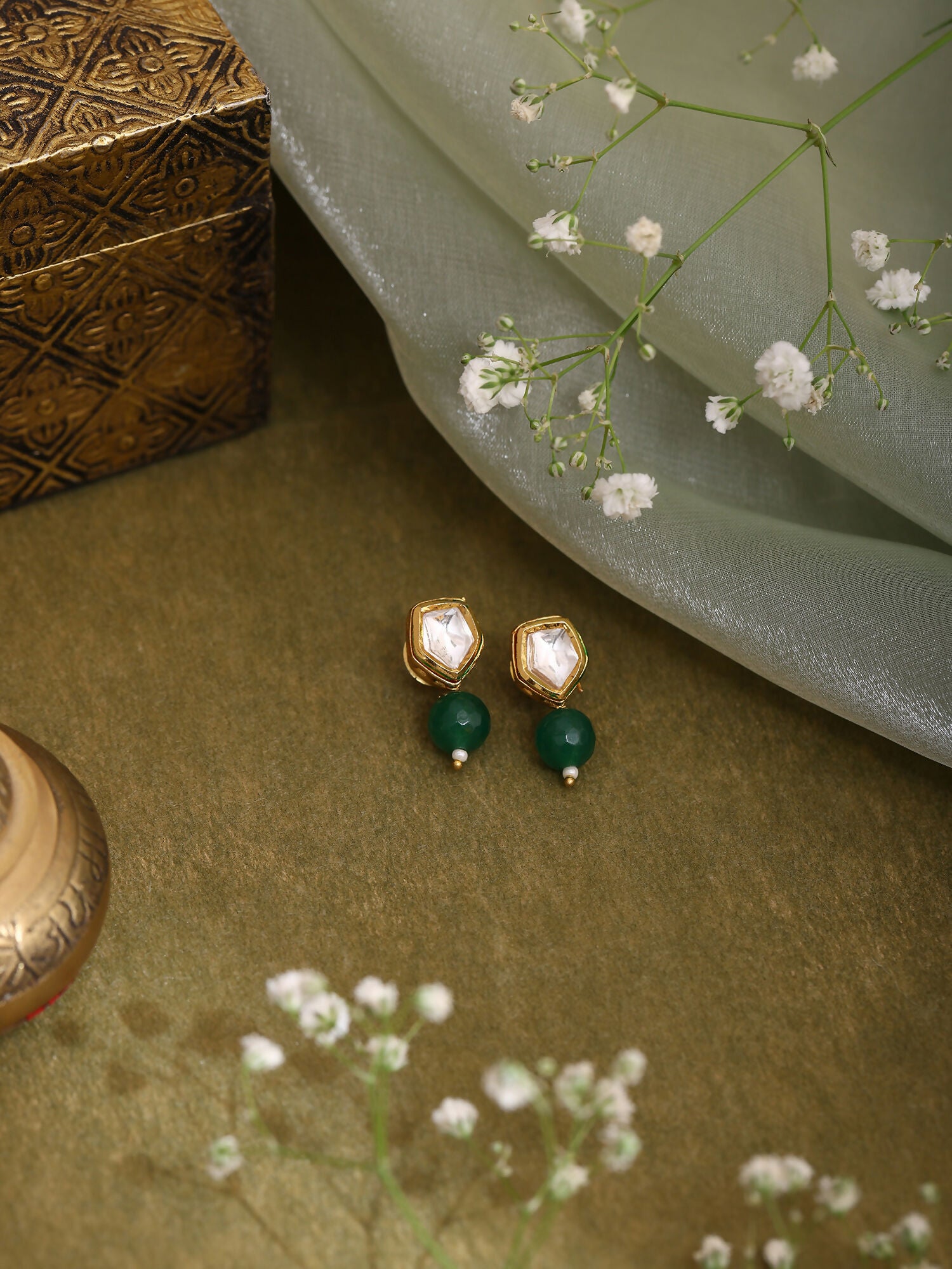 Ruby Raang Green Kundan Studs