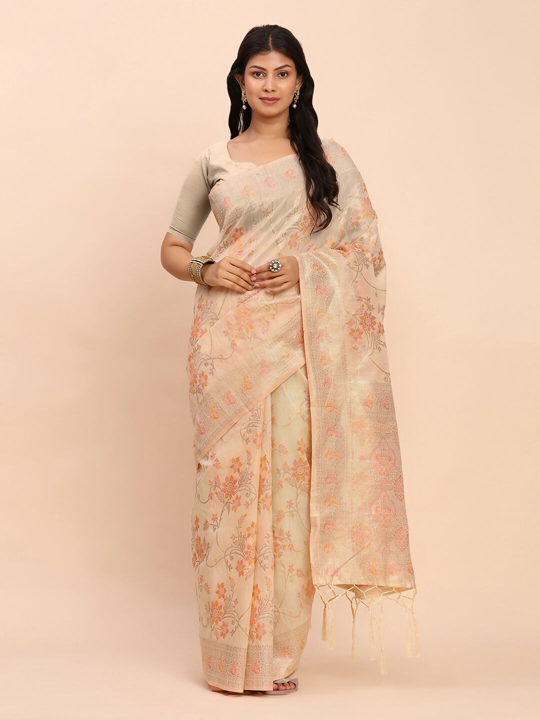 Astita Linen Cotton Off White Saree