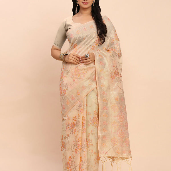 Astita Linen Cotton Off White Saree