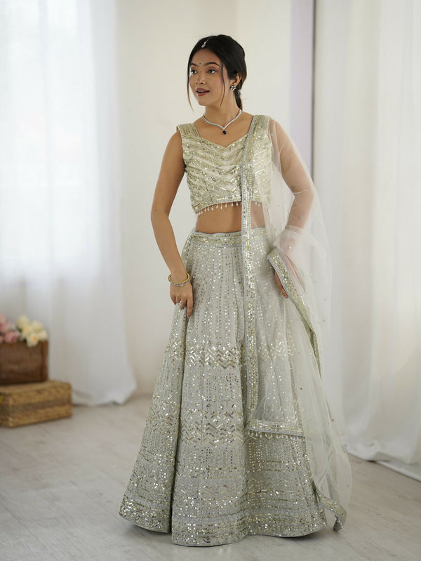 Aastha Fashion Off White Georgette Designer Wedding Wear Lehenga Choli