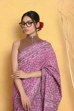 Thumbnail for Very Much Indian Handblock Printed Cotton Saree With Natural Dyes - Pink - Distacart
