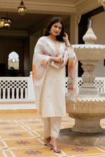 Thumbnail for The52 White Women's Beautiful Viscose Chanderi Fabric Embroidered Work Straight Kurta Pant and Dupatta Set - Distacart