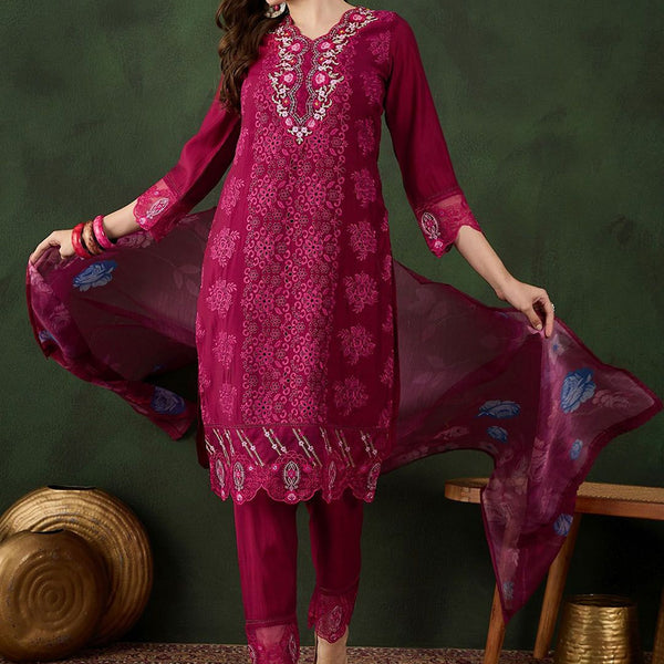 Sangria Embroidered Kurta & Trouser With Dupatta - Distacart