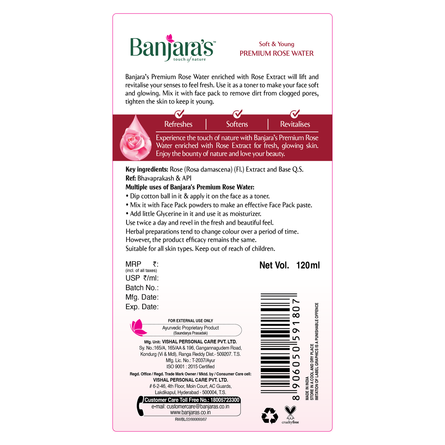 Banjara's Premium Rose Water - Distacart