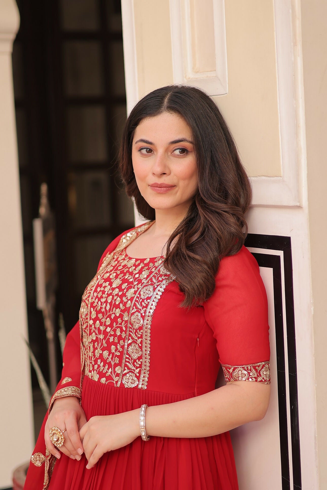 Joban Fashion Red Georgette Sequence Embroidery Work Kurta Set