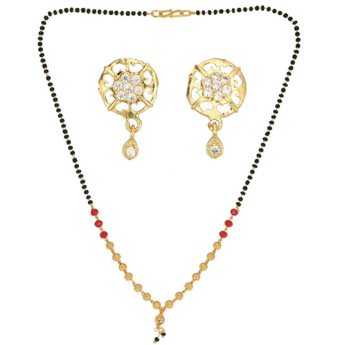AanyaCentric Gold Plated Short Mangalsutra Set with Earrings - Distacart