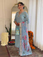 Thumbnail for The52 Embroidered Roman Silk Fabric Straight Kurta, Pant and Dupatta Set