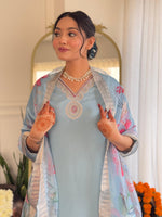 Thumbnail for The52 Embroidered Roman Silk Fabric Straight Kurta, Pant and Dupatta Set