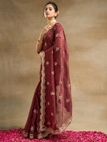 Thumbnail for kasee Floral Embroidered Pure Silk Saree - Distacart