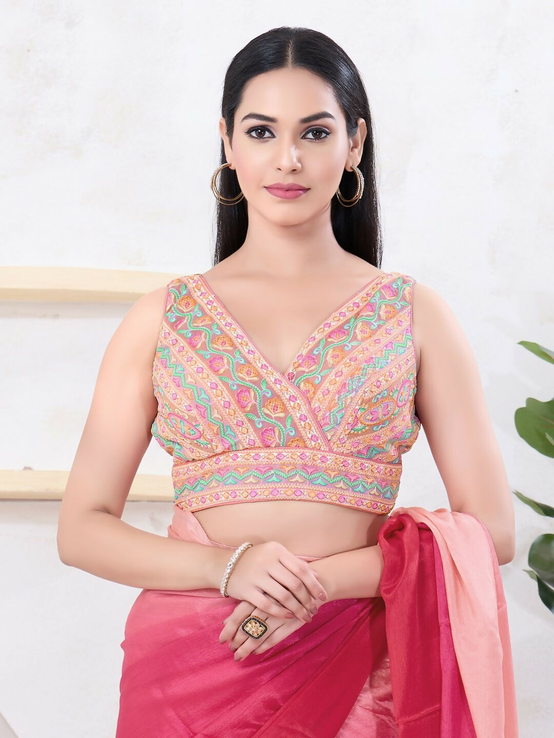 Joban Fashion Pastel-Pink Shift Sleeveless Back Open Blouse