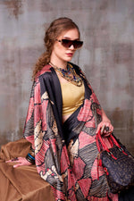 Thumbnail for Vastranavya Black Satin Silk Printed Saree with a Natural Silk Unstitched Blouse - Distacart