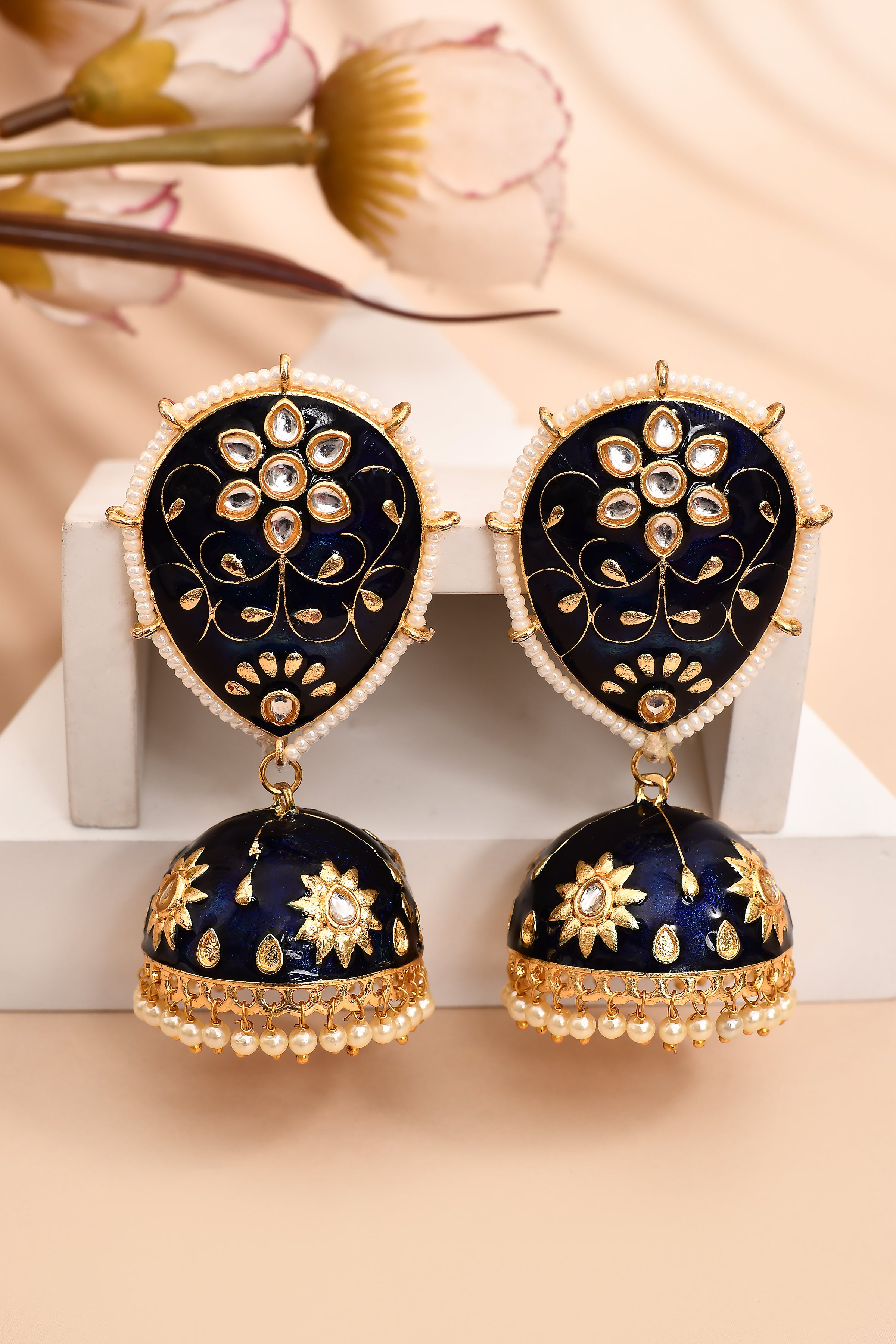 Dark Blue Jhumka Earrings for Womens for Ethnic Party by House of Ree - Distacart