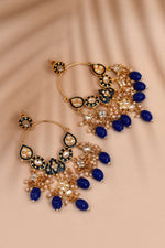 Thumbnail for New Stylish Ethnic Partywear Dark Blue Hoops Kundan Earrings for Womens by House of Ree - Distacart