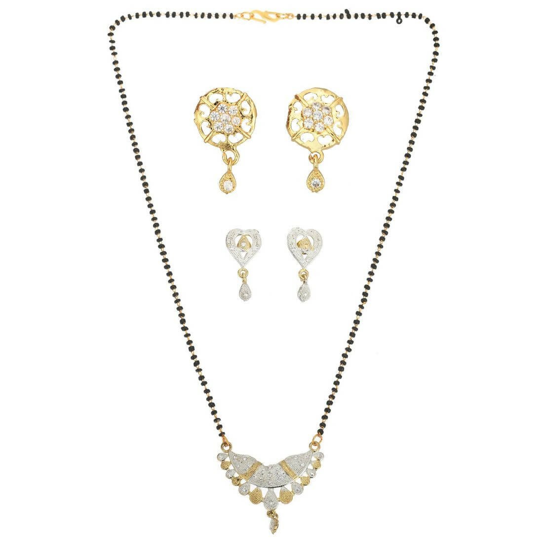 AanyaCentric Gold Plated Mangalsutra with Pendant, 2 Pair Earrings - Distacart