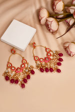 Thumbnail for New Stylish Ethnic Partywear Pink Hoops Kundan Earrings for Womens by House of Ree - Distacart
