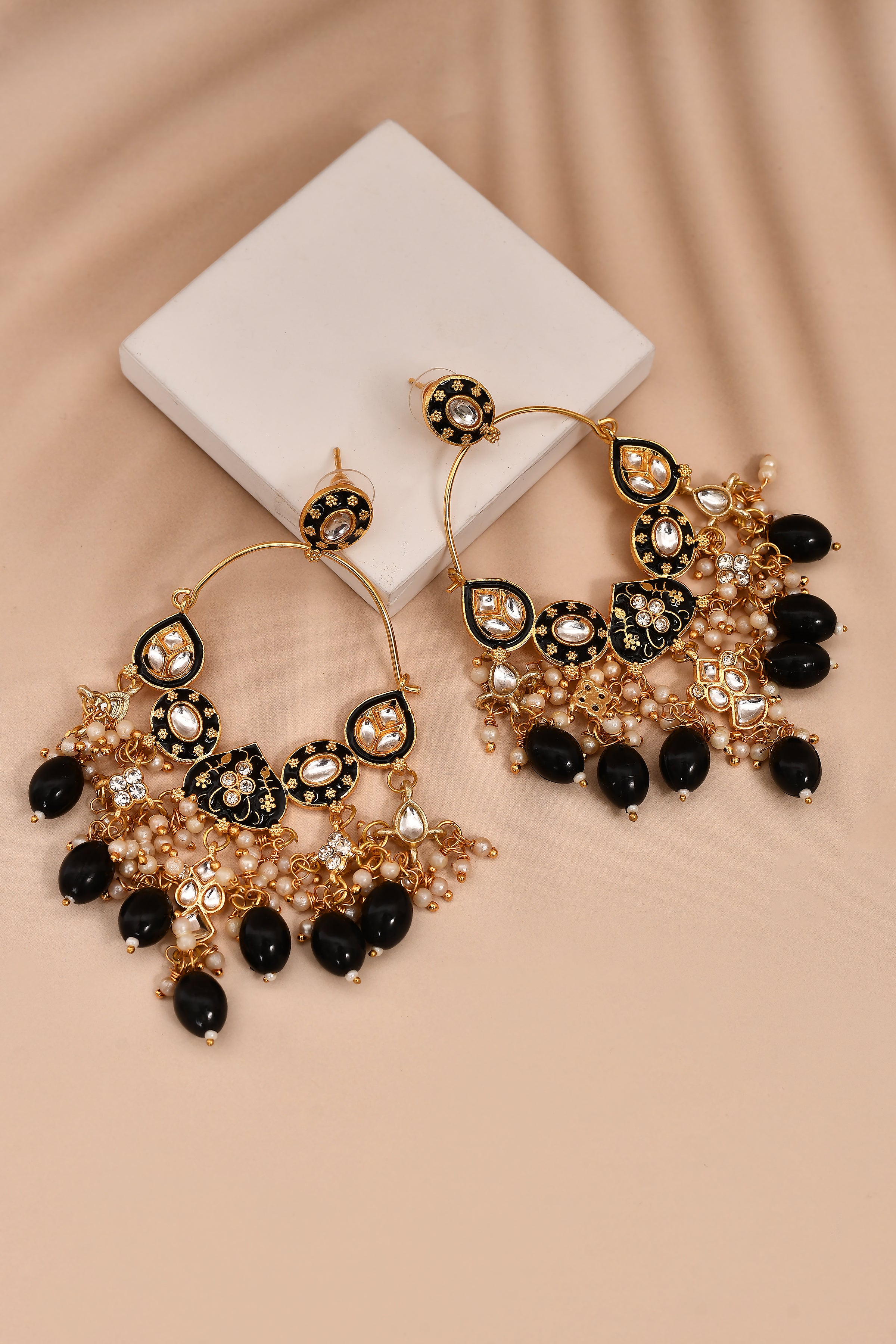New Stylish Ethnic Partywear Black Hoops Kundan Earrings for Womens by House of Ree - Distacart