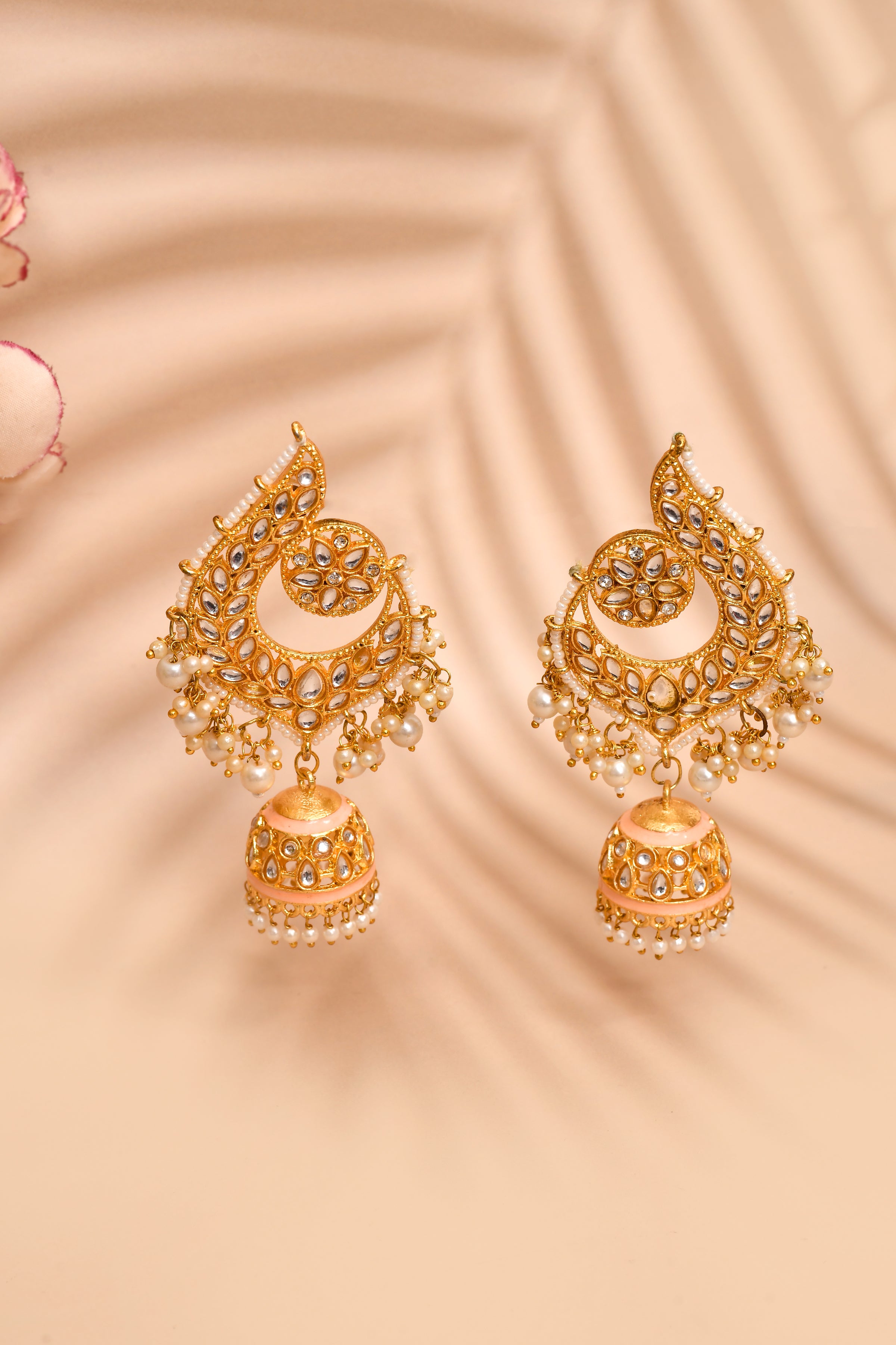 Peacock Beige Jhumki Drop Earrings for Womens by House of Ree - Distacart