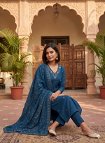 Thumbnail for Teeya Creation Ready-To-Wear Dark Blue Chinon Salwar Suit Set With Thread And Sequence Work Set - Dista