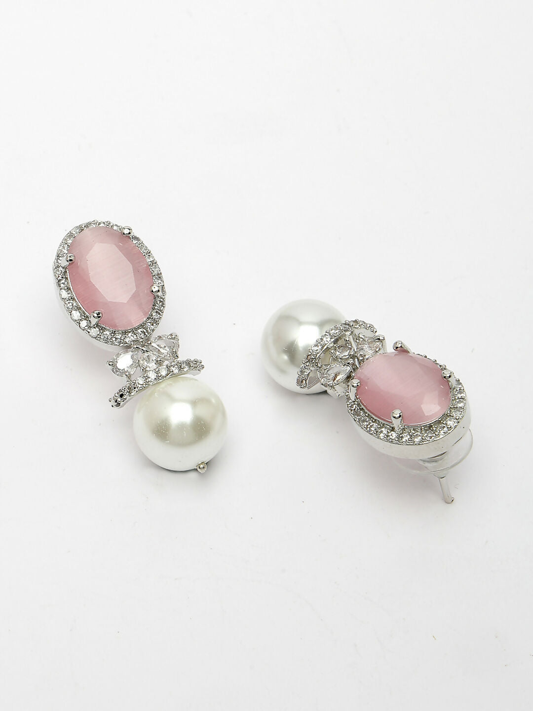 NVR Women's Silver-Plated Pink American Diamond Studded Handcrafted Jewellery Set - Distacart