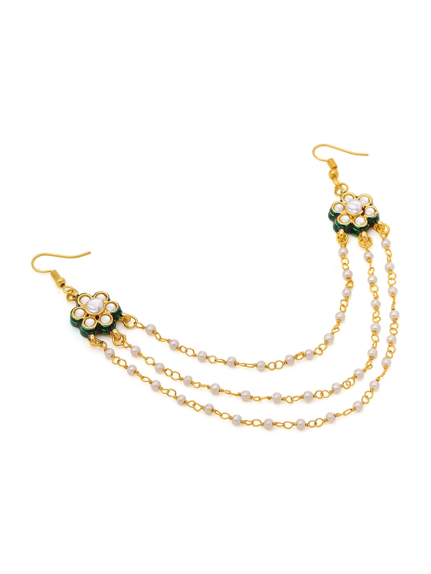 Ruby Raang Gold Green Meenakari & Pearl Hair Jewelry
