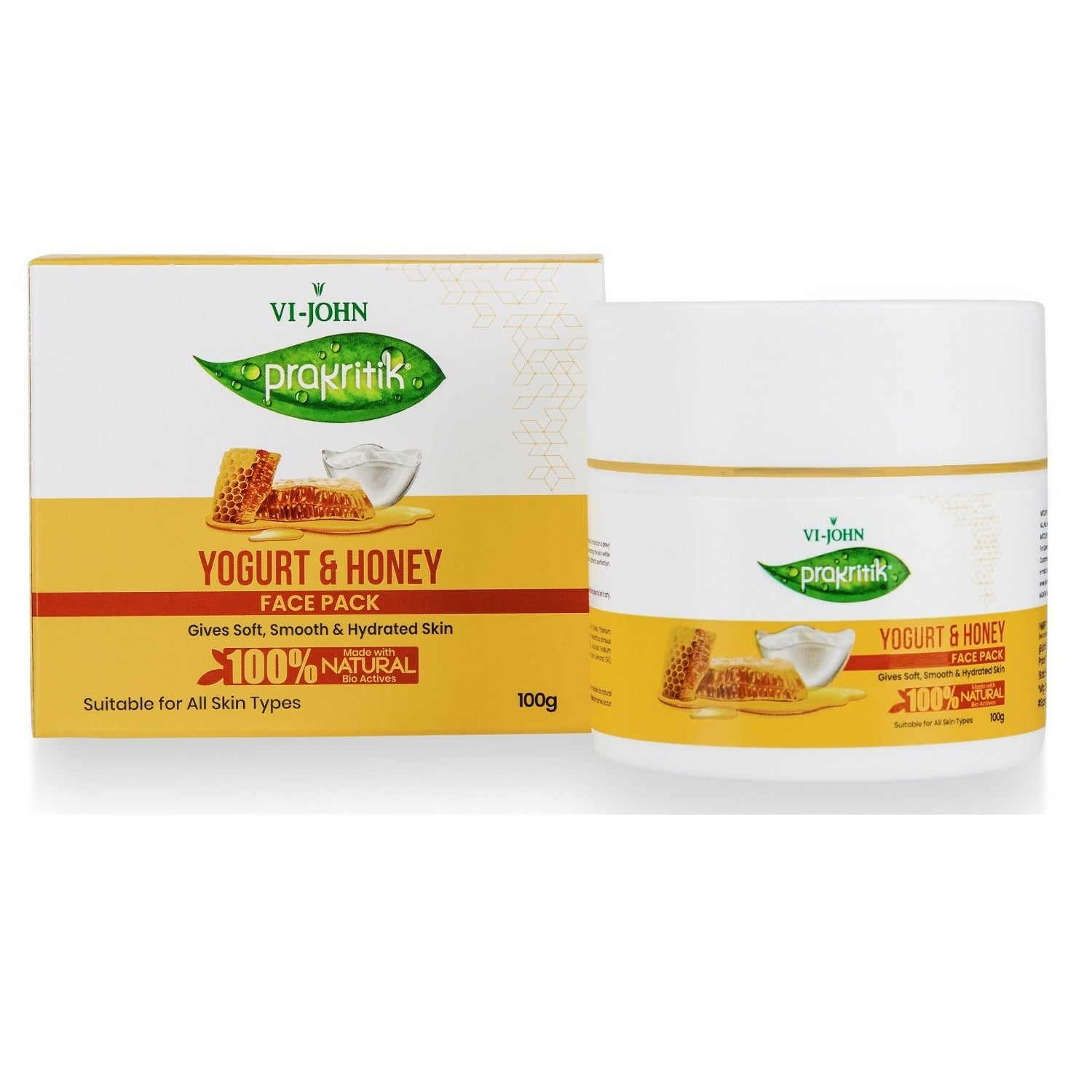 VI-JOHN Prakritik Yogurt & Honey Face Pack Restoresgmlow, Made With 100% Natural Bio Actives - Distacart