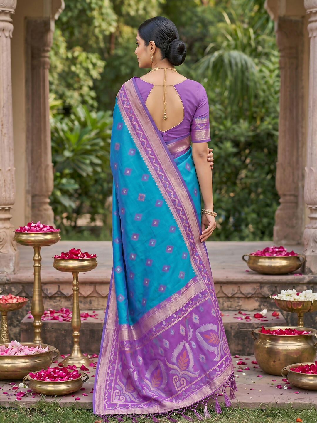 Shree Shyam Fashion Rama Blue Soft Silk Saree - Dista