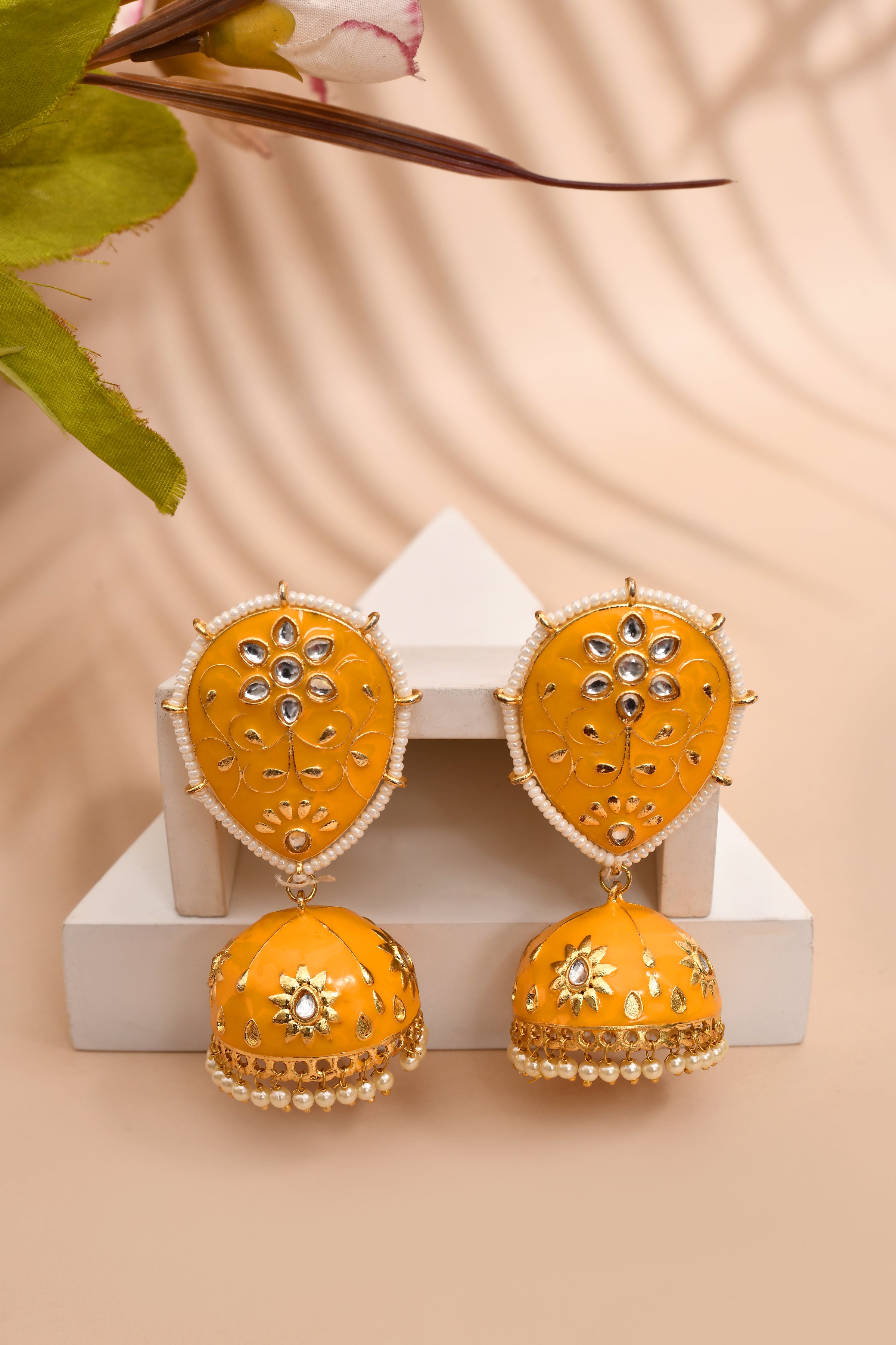 Yellow Jhumka Earrings for Womens for Ethnic Party by House of Ree - Distacart