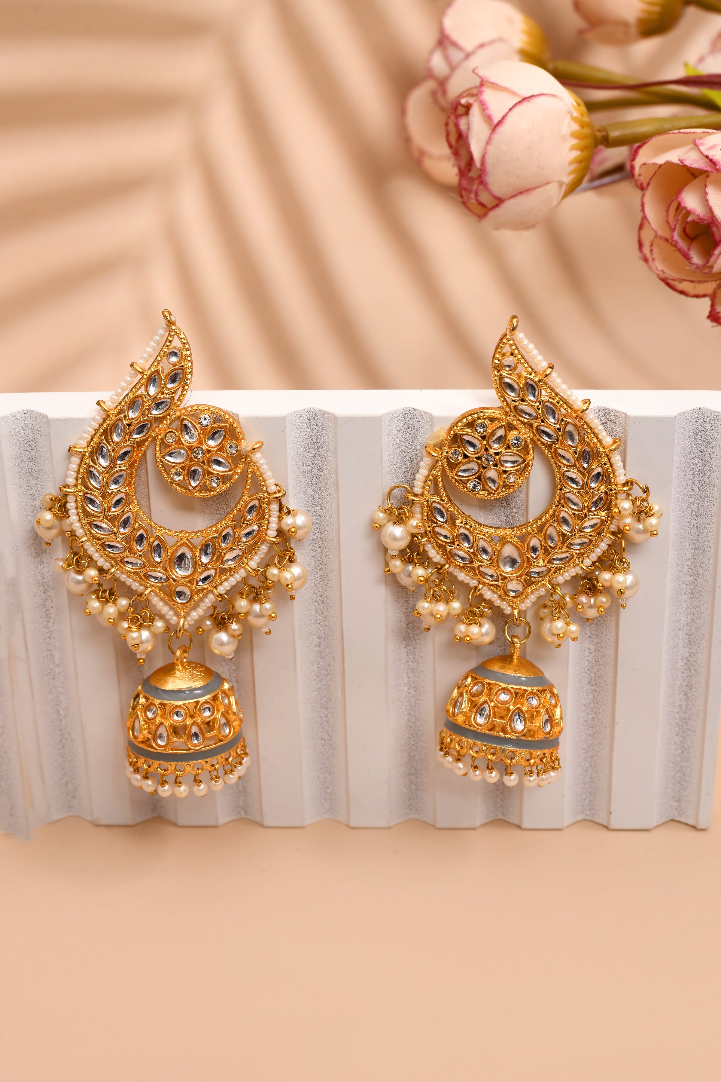 Peacock Gray Jhumki Drop Earrings for Womens by House of Ree - Distacart