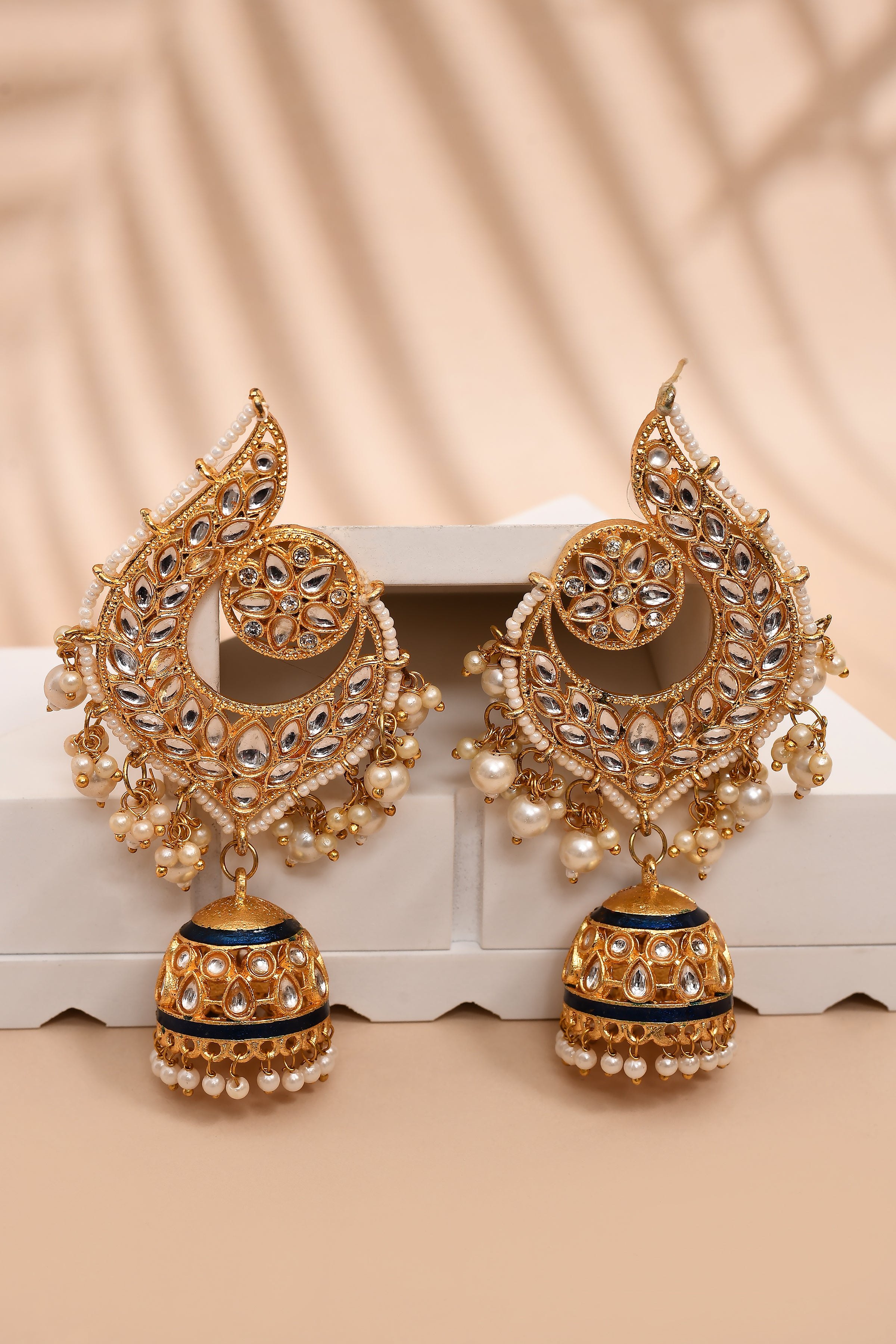 Peacock Dark Blue Jhumki Drop Earrings for Womens by House of Ree - Distacart
