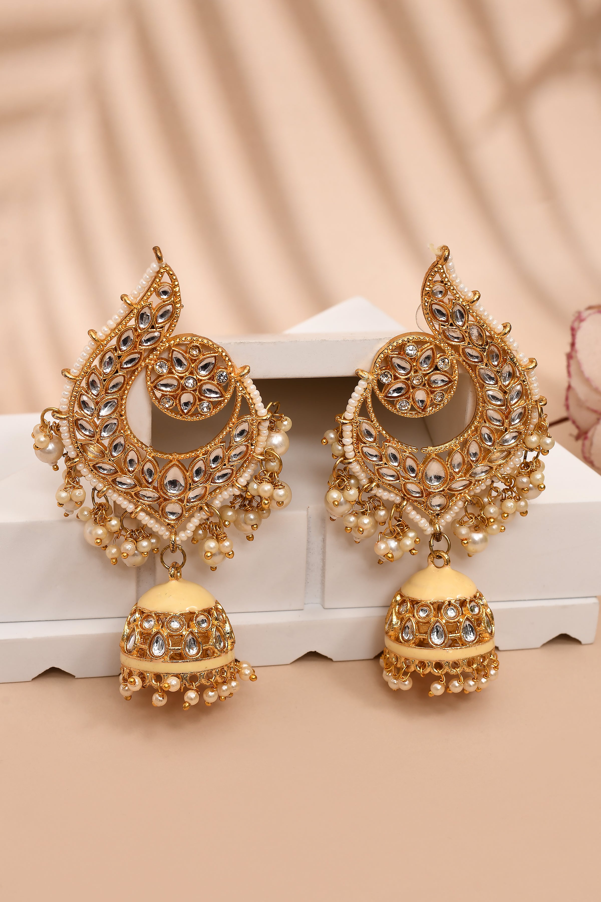 Peacock Beige Jhumki Drop Earrings for Womens by House of Ree - Distacart