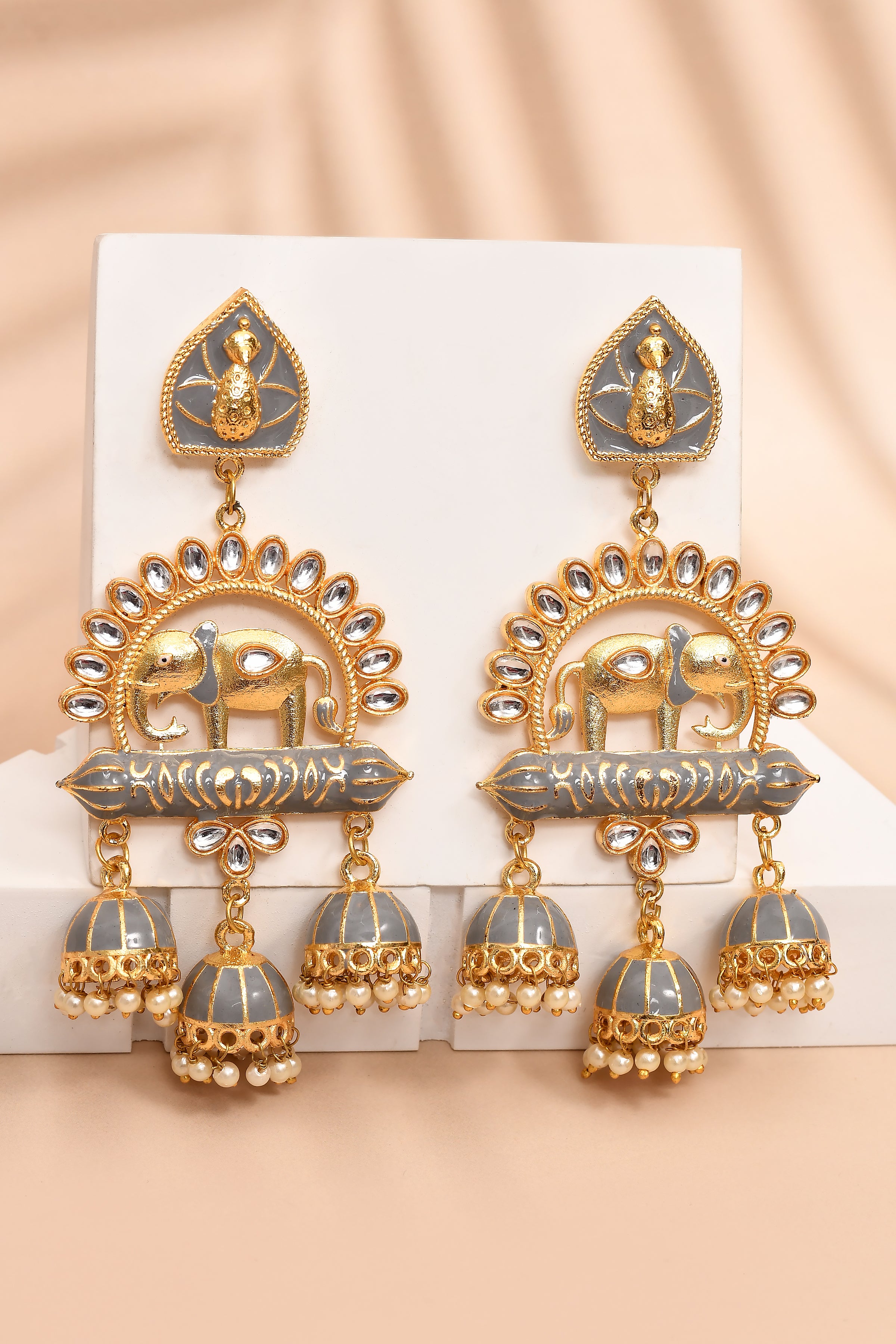 Elephant Shape Gray Jhumki Drop Earrings for Womens by House of Ree - Distacart