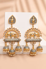 Thumbnail for Elephant Shape Gray Jhumki Drop Earrings for Womens by House of Ree - Distacart