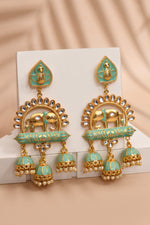 Thumbnail for Elephant Shape Light Green Jhumki Drop Earrings for Womens by House of Ree - Distacart
