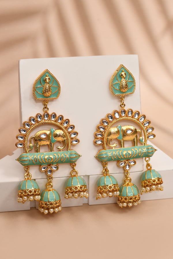 Elephant Shape Light Green Jhumki Drop Earrings for Womens by House of Ree - Distacart