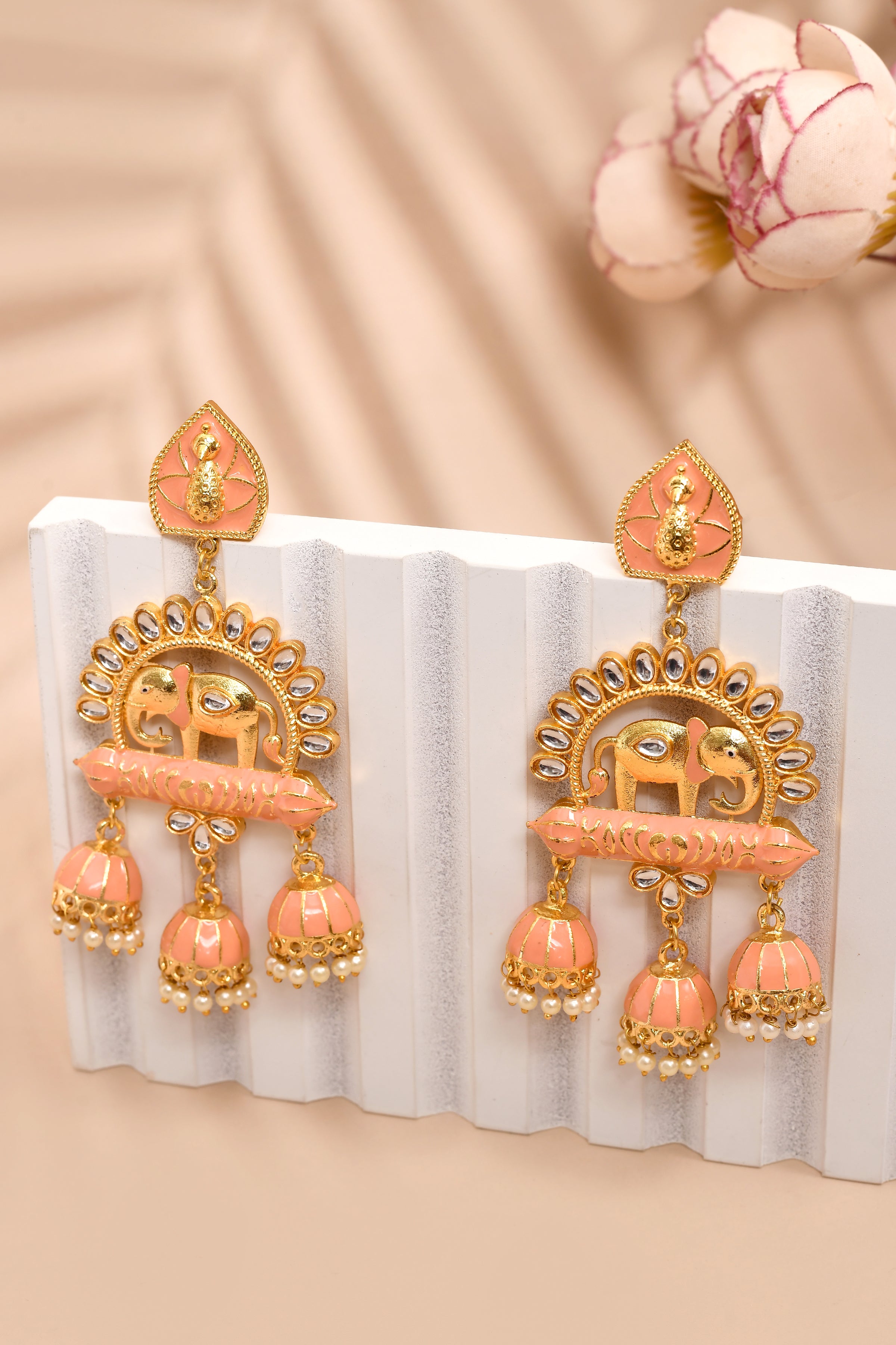 Elephant Shape Orange Jhumki Drop Earrings for Womens by House of Ree - Distacart