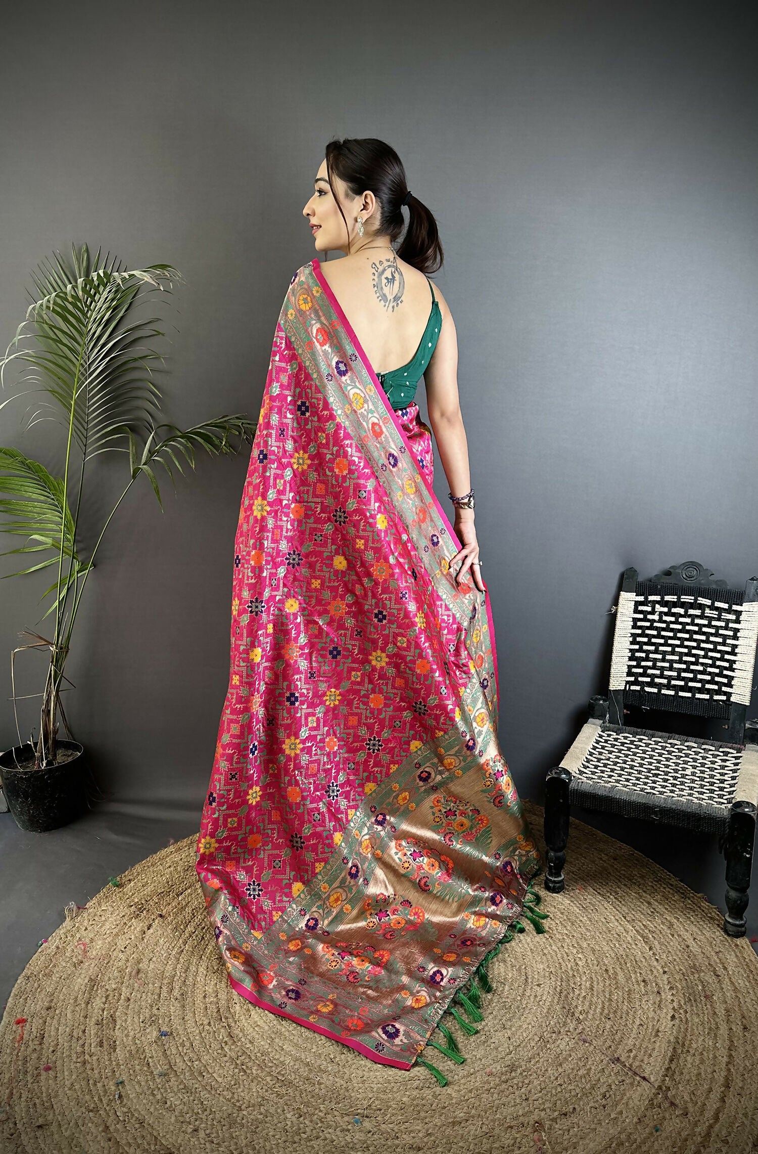 Joban Fashion Hot Pink Banarasi Soft Silk Woven Saree