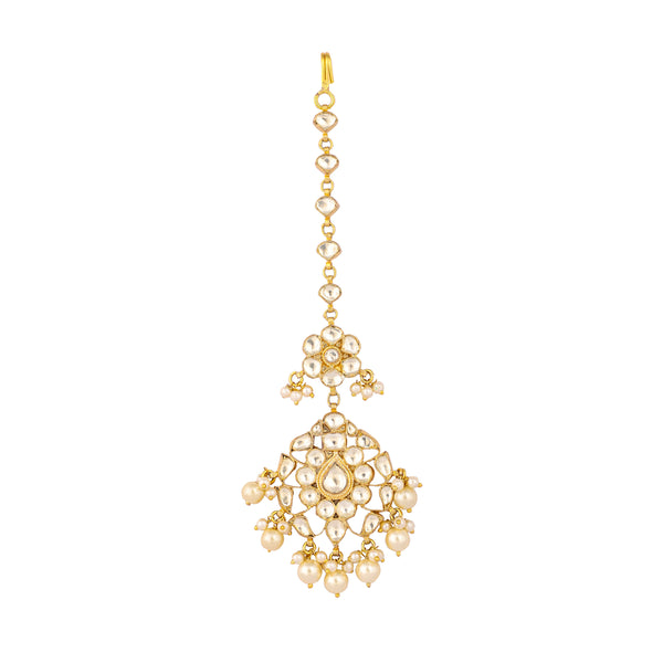 Nuyug 22K Gold-Plated Kundan Studded Maang Tikka Head Jewellery
