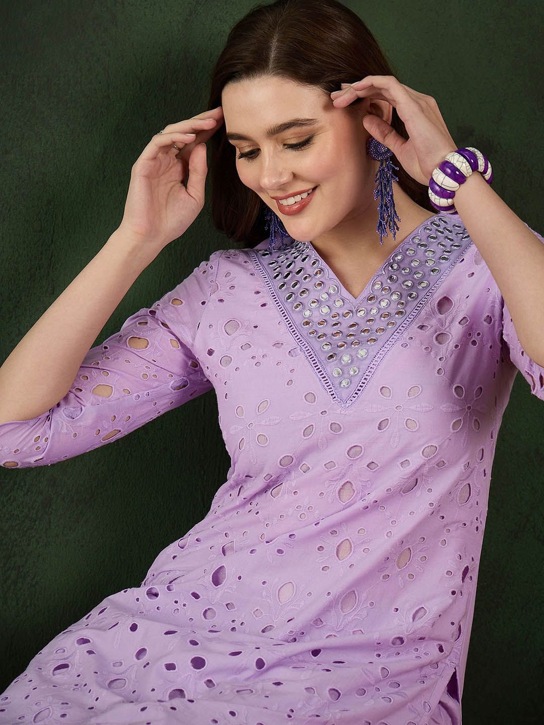 Sangria Embroidered Pure Cotton Kurta & Trousers - Distacart