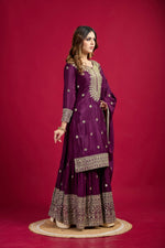 Thumbnail for Joban Fashion Violet Kurta Set Silk Sequins , Zari, Coding & Thread Embroidered work - Distacart