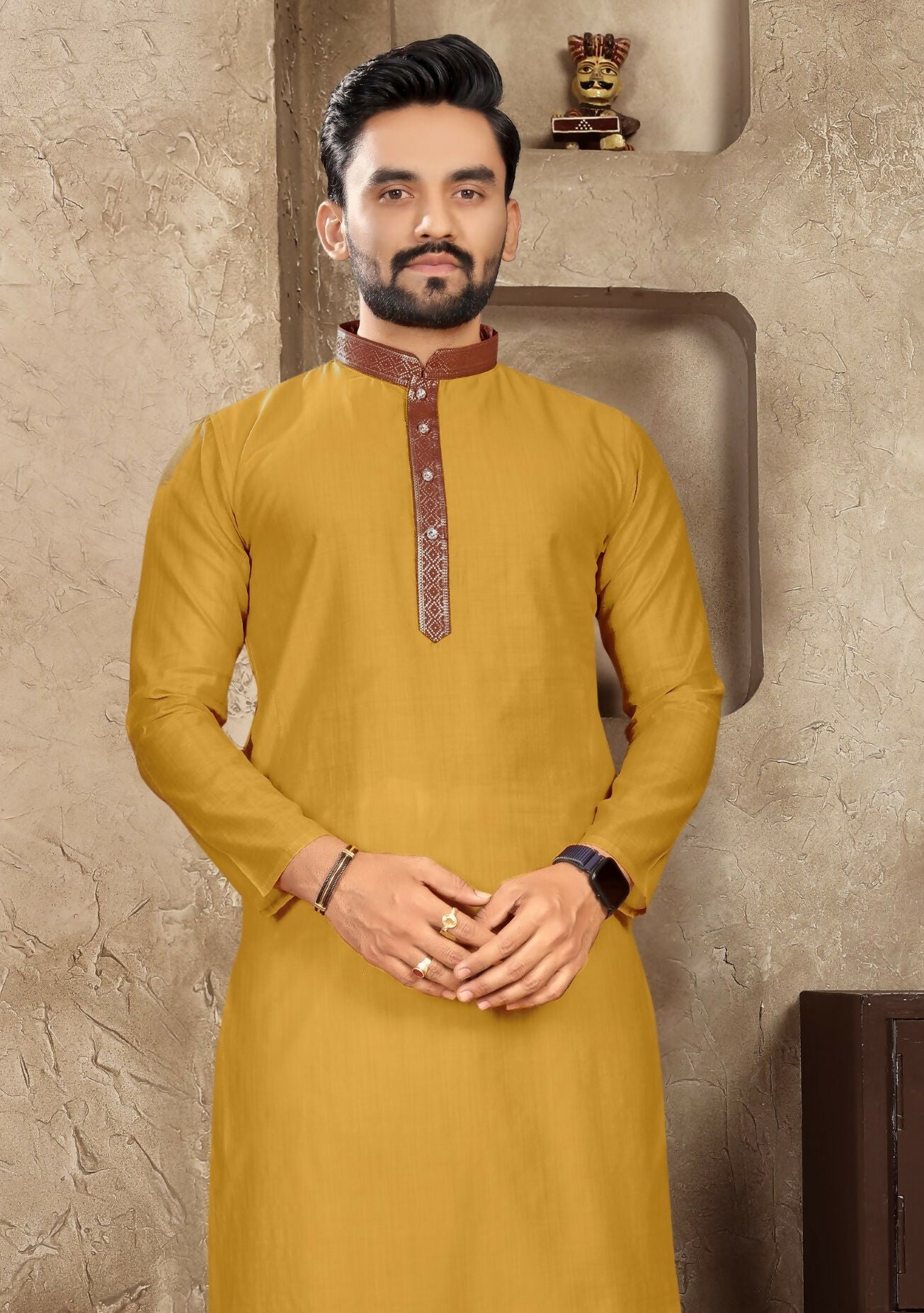 Anaita Mustard Linen Silk Straight Kurta - Distacart